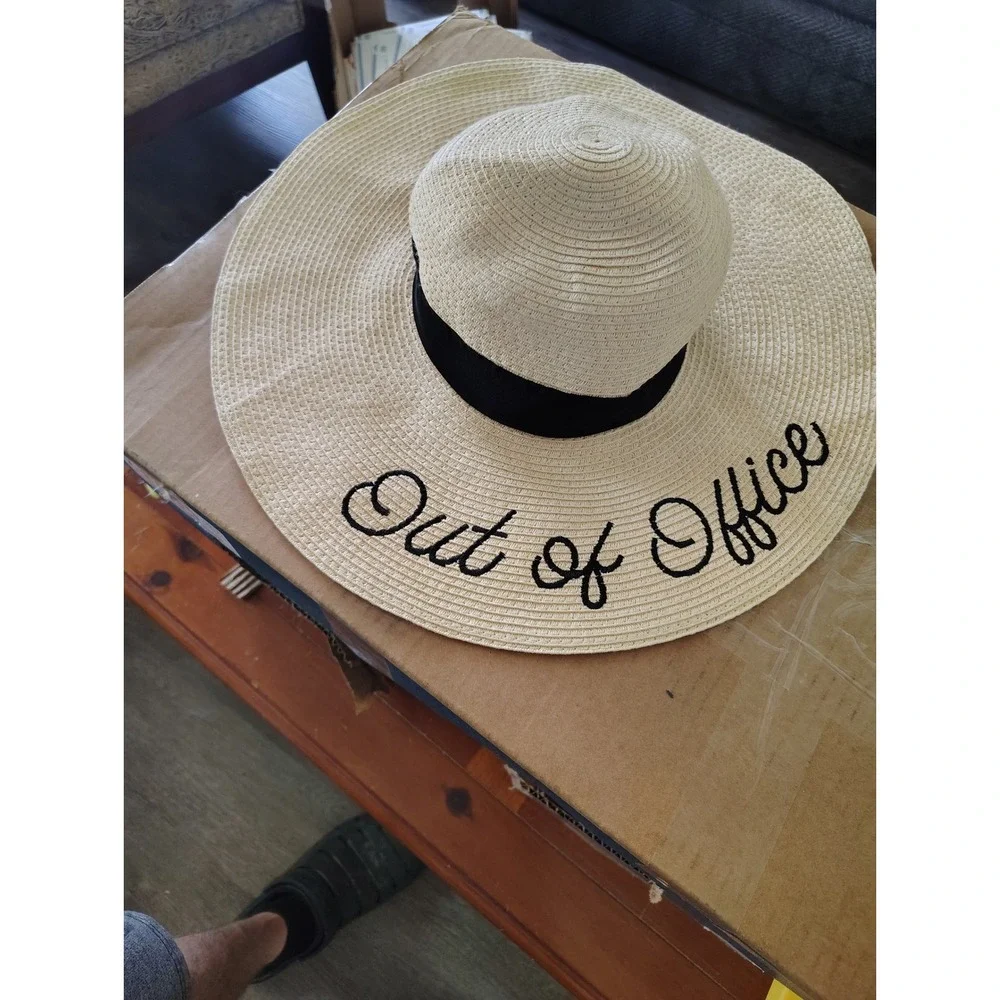 Serra Out of Office Wide Brim Straw‎ Sun Hat Tan Black Beach Floppy Vacation Hat